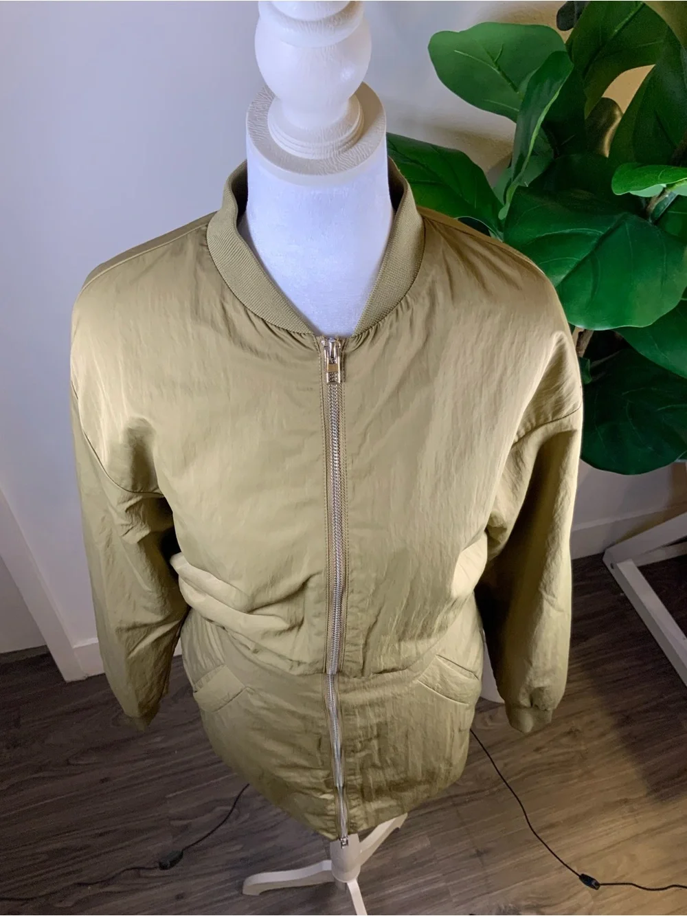 Zara Olive Green Long Bomber Jacket
